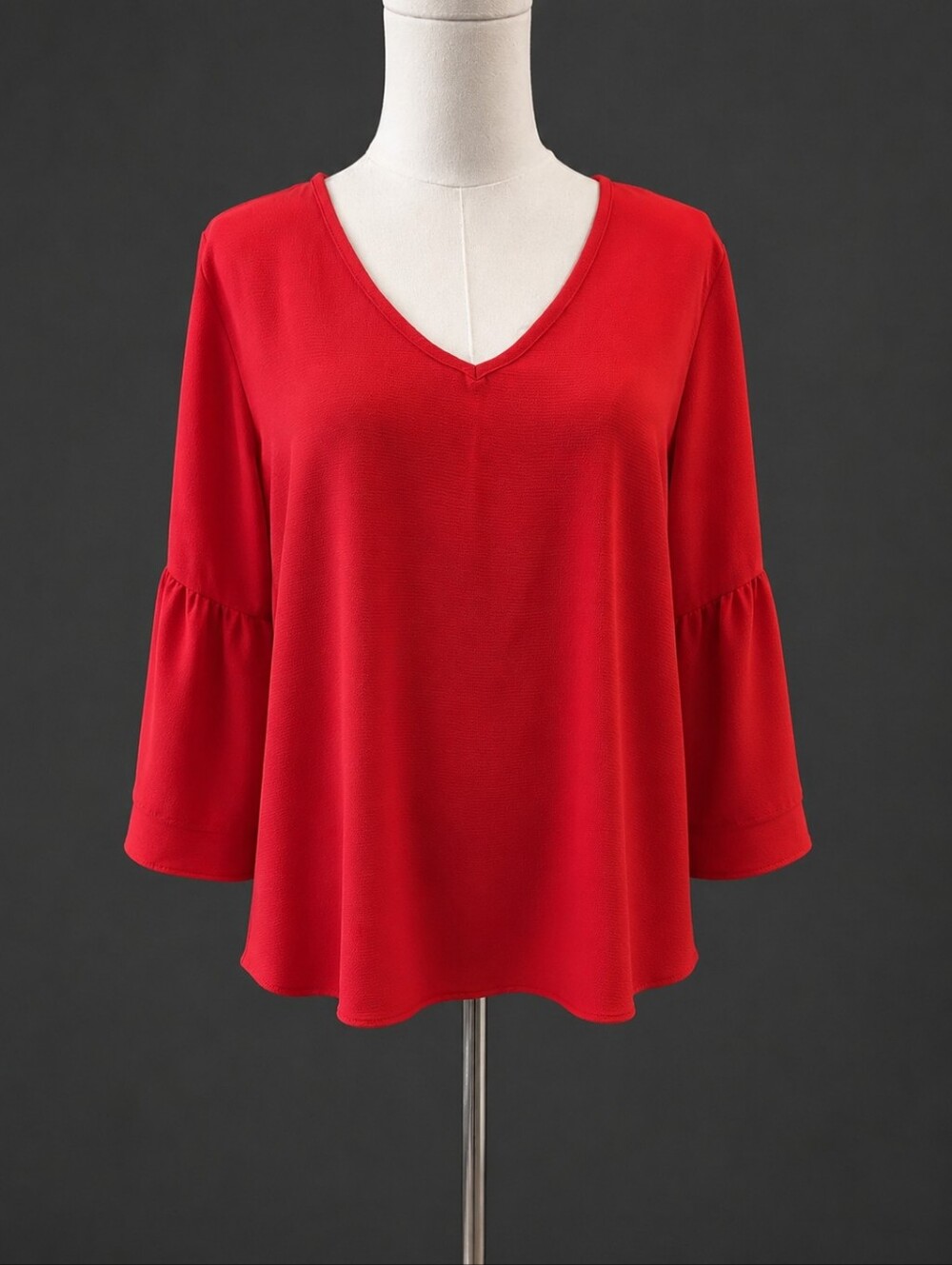 Tyche Women's Coral-Orange V-Neck 3/4 Sleeve Blouse